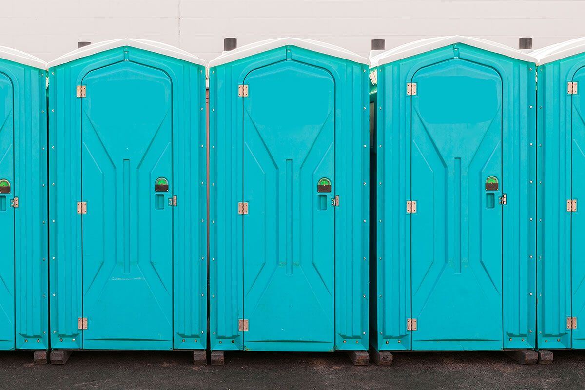 Industrial portable restroom units at a plant in Uniontown, Pennsylvania