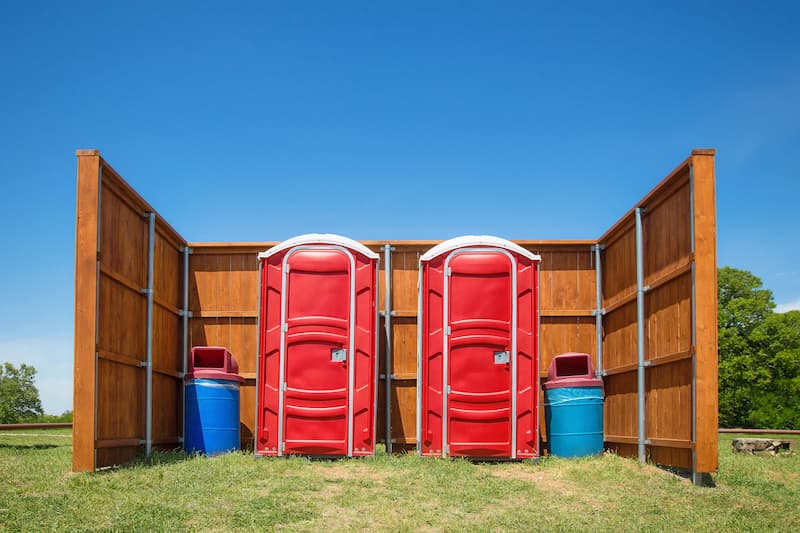Short-term porta potty units staged for delivery in Uniontown, Pennsylvania